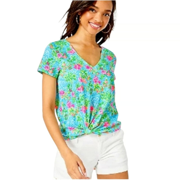 Lilly Pulitzer Womens Blue Ibiza Lilly Loves Disney Etta V Neck Tee Top S/M - Picture 1 of 6